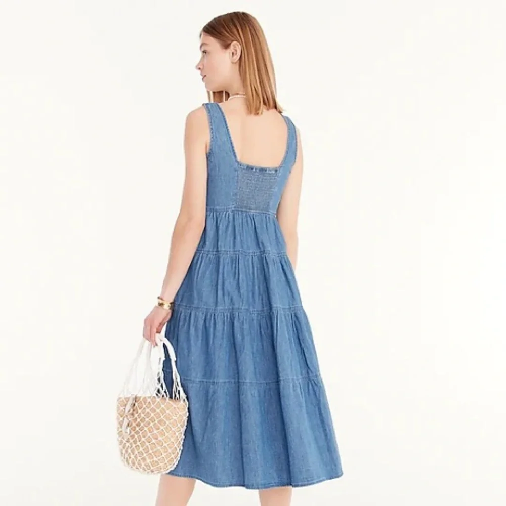 J.Crew Tiered denim squareneck dress
